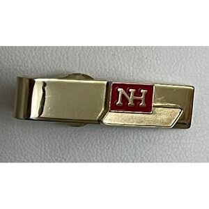 Robbins Co NH Logo Tie Clip Gold Tone Red Enamel 1 1/4"